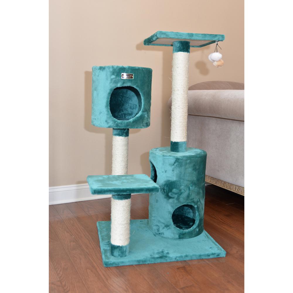 Real Wood Cat Tree Condo House With 2 Private Condos 43" Green