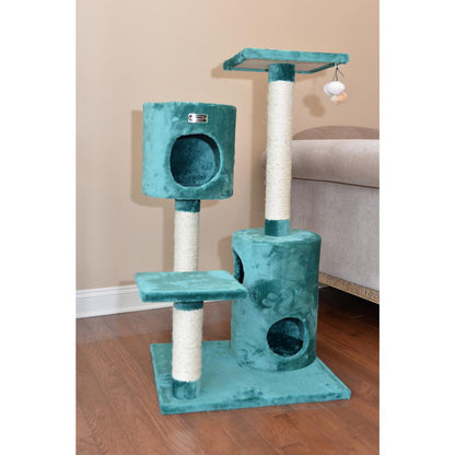 Real Wood Cat Tree Condo House With 2 Private Condos 43" Green