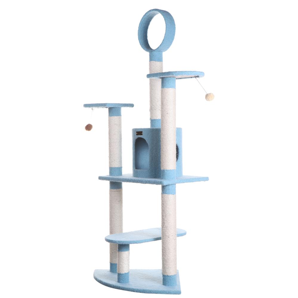 65-Inch Classic Real Wood Cat Tree In Sky Blue, Five Levels