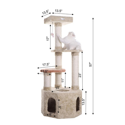 Soft Heavy-Carpet Real Wood Cat Furniture With Condo For Large Cat