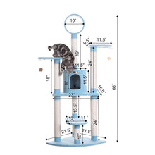 65-Inch Classic Real Wood Cat Tree In Sky Blue, Five Levels