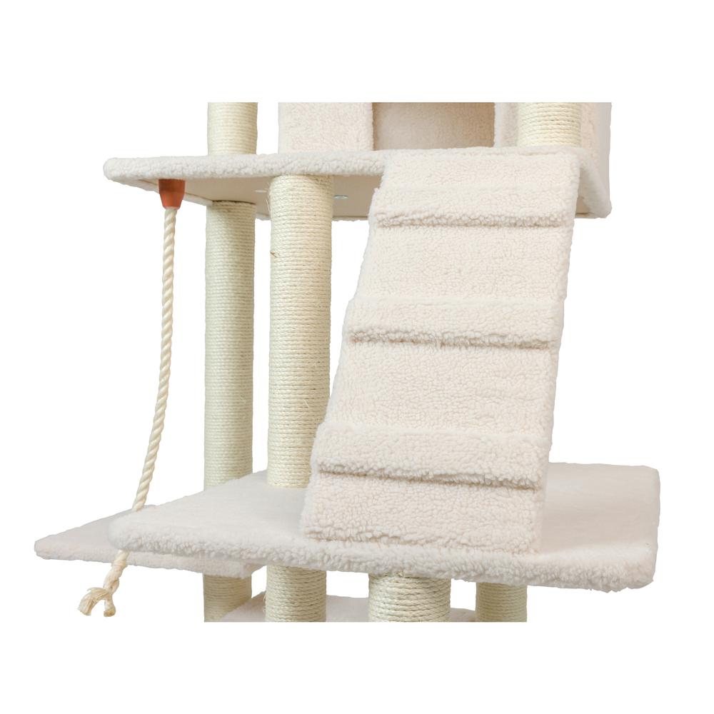 Classic Real Wood Cat Tree In Ivory, Multi Levels With Ramp