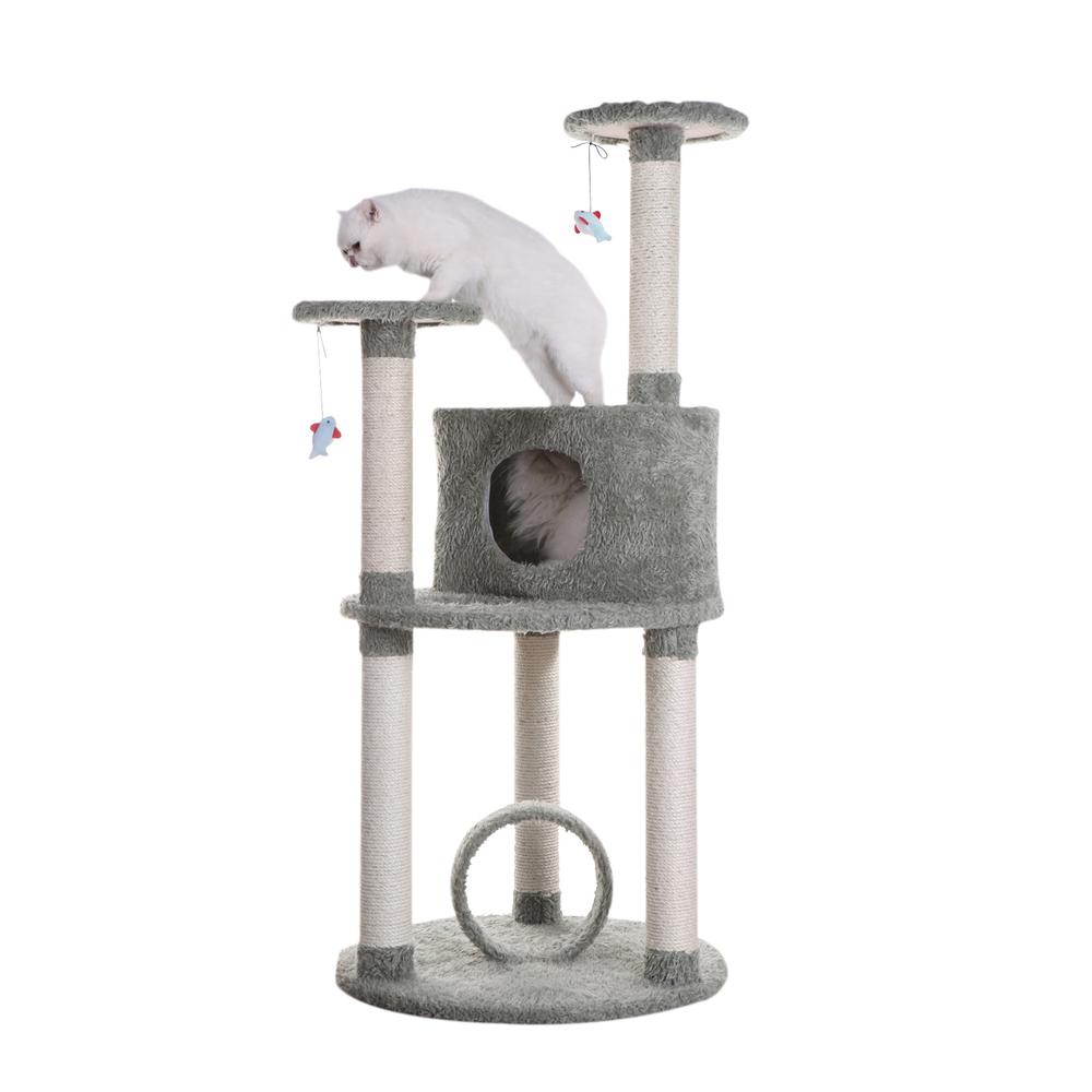 Multi-Level Real Wood Cat Condo Furniture, Sisal Covered Scratcher, 60"