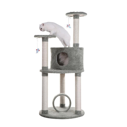 Multi-Level Real Wood Cat Condo Furniture, Sisal Covered Scratcher, 60"