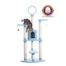 65-Inch Classic Real Wood Cat Tree In Sky Blue, Five Levels