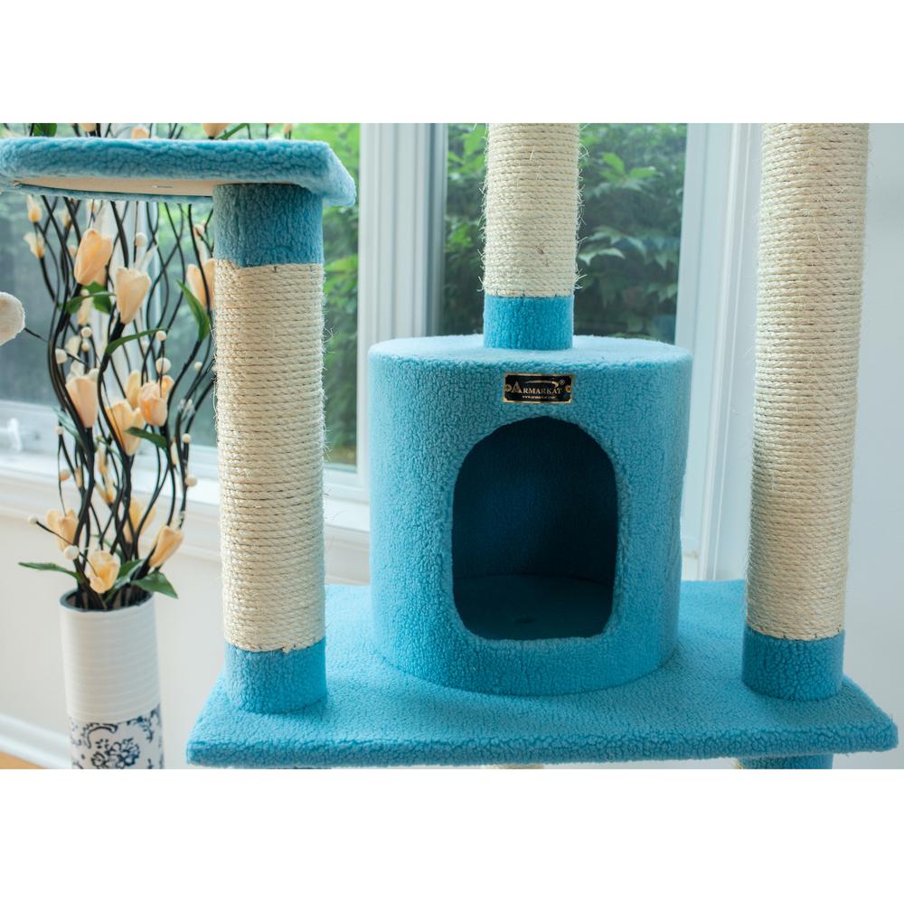 65-Inch Classic Real Wood Cat Tree In Sky Blue, Five Levels