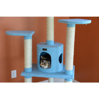 65-Inch Classic Real Wood Cat Tree In Sky Blue, Five Levels