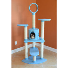 65-Inch Classic Real Wood Cat Tree In Sky Blue, Five Levels