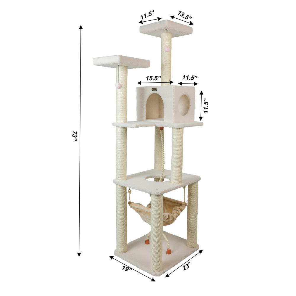 Classic Real Wood Cat Tree In Ivory, Four Levels