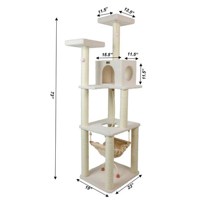 Classic Real Wood Cat Tree In Ivory, Four Levels