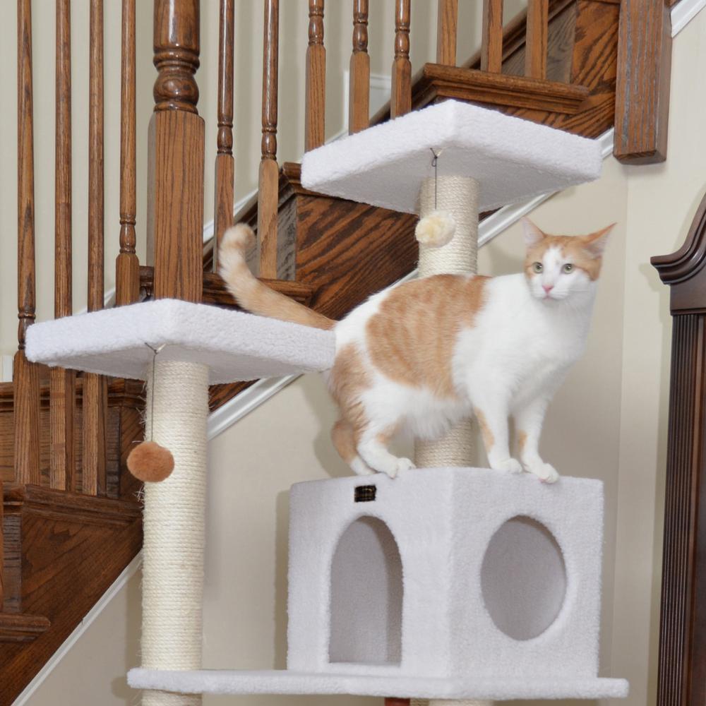 Classic Real Wood Cat Tree In Ivory, Four Levels