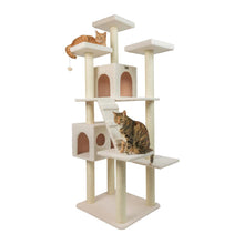 Real Wood Cat Tree In Ivory, Multi Levels With Ramp