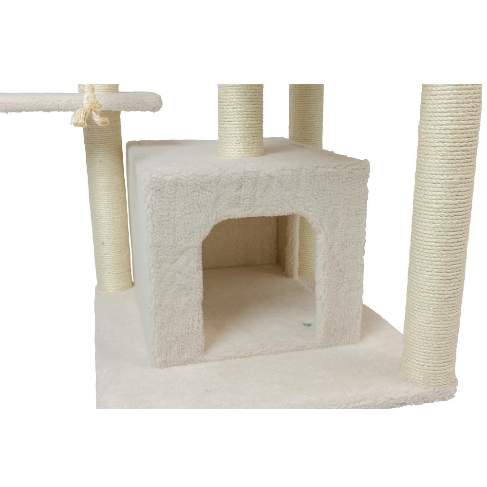Classic Real Wood Cat Tree In Ivory, Multi Levels With Ramp
