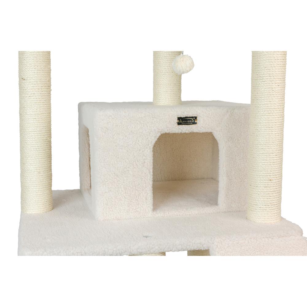 Classic Real Wood Cat Tree In Ivory, Multi Levels With Ramp