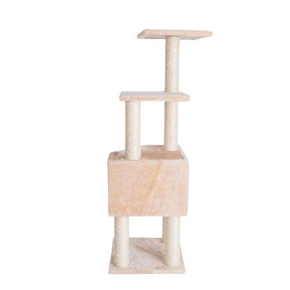 48-Inch Real Wood Cat Tree In Beige With Perch And Playhouse