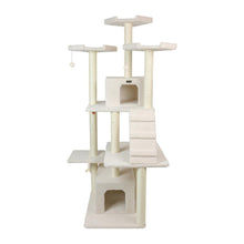 Classic Real Wood Cat Tree In Ivory, Multi Levels With Ramp