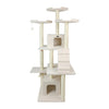 Classic Real Wood Cat Tree In Ivory, Multi Levels With Ramp