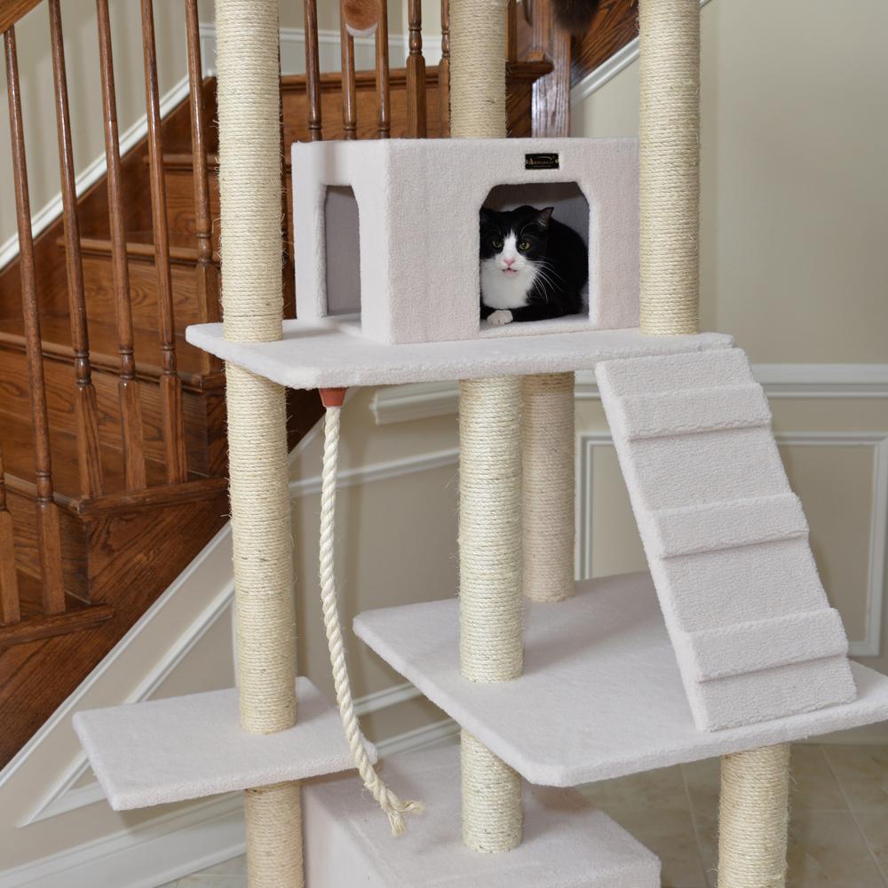Classic Real Wood Cat Tree In Ivory, Multi Levels With Ramp