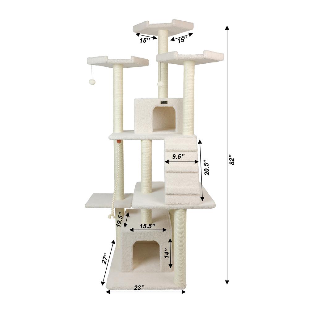 Classic Real Wood Cat Tree In Ivory, Multi Levels With Ramp