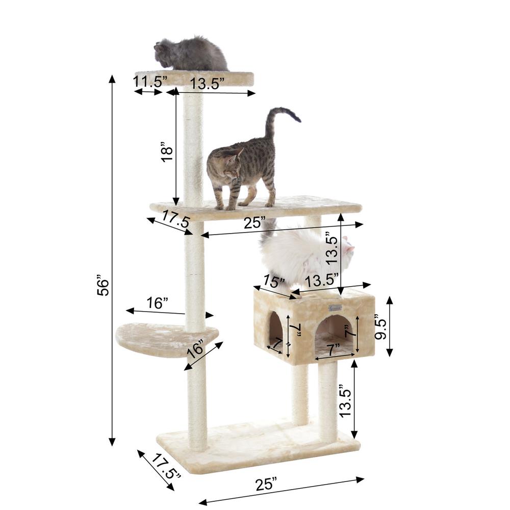 57-Inch Real Wood Cat Tree In Beige With Playhouse And Perch