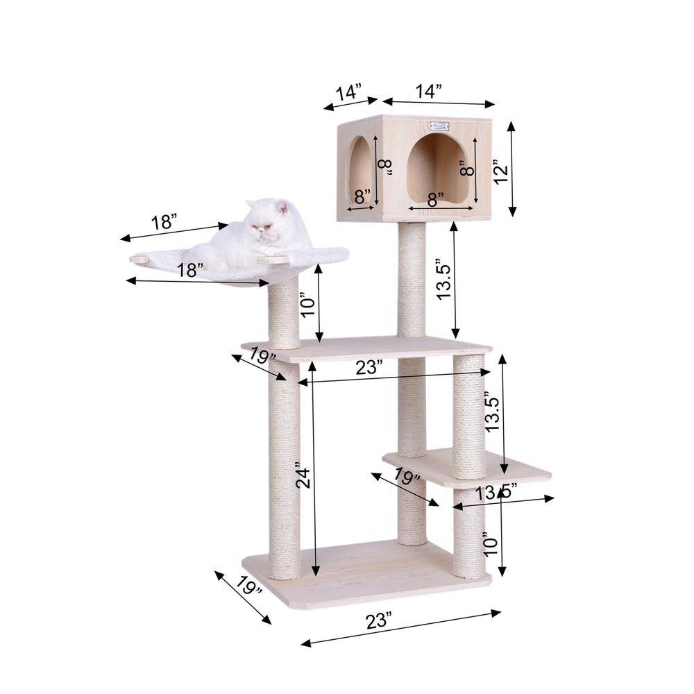Real Wood Premium Scots Pine, Solid Wood Cat Tree, 50" Tall