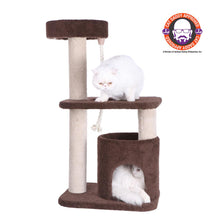 3-Tier Carpeted Real Wood Cat Tree Condo Kitten Activity Tree, Brown