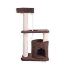 3-Tier Carpeted Real Wood Cat Tree Condo Kitten Activity Tree, Brown
