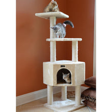 3 Levels Real Wood Cat Tower For Kittens Play 48 Height Beige