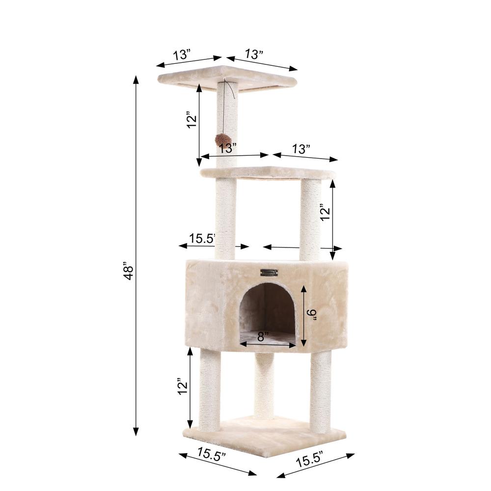 3 Levels Real Wood Cat Tower For Kittens Play 48 Height Beige