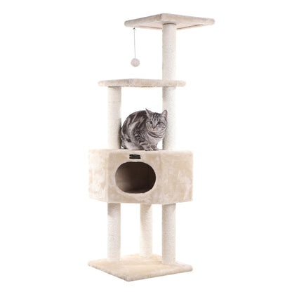 3 Tier Real Wood Cat Tree, Scratch Furniture, Beige