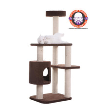 3-Level Carpeted Real Wood Cat Tree Condo , Kitten Play House, Brown