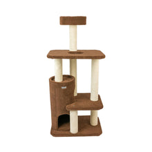3-Level Carpeted Real Wood Cat Tree Condo, Kitten Playhouse Climber, Brown