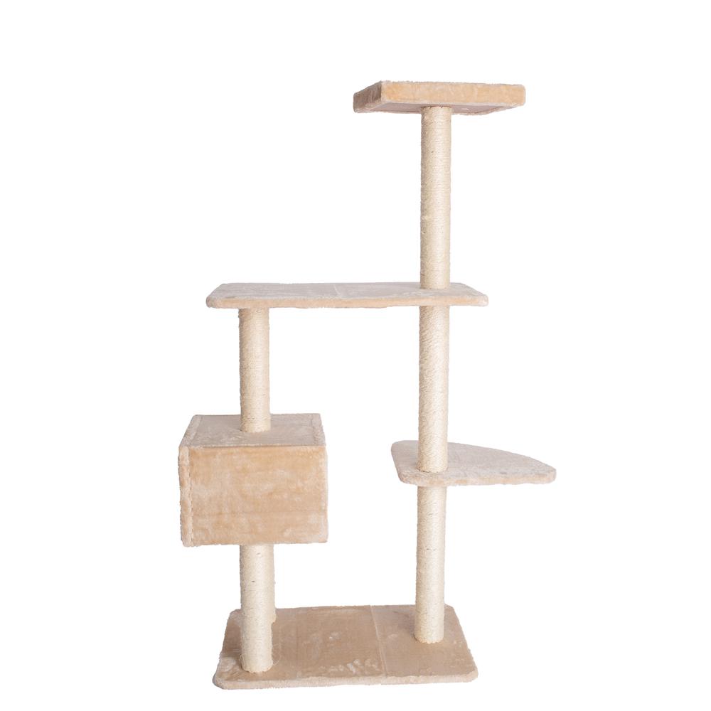 57-Inch Real Wood Cat Tree In Beige With Playhouse And Perch