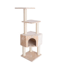 48-Inch Real Wood Cat Tree In Beige With Perch And Playhouse