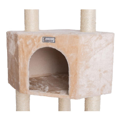 48-Inch Real Wood Cat Tree In Beige With Perch And Playhouse