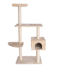 57-Inch Real Wood Cat Tree In Beige With Playhouse And Perch
