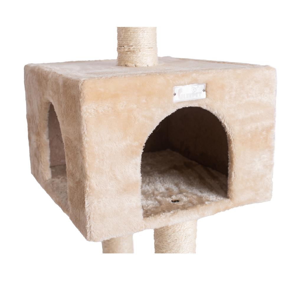 57-Inch Real Wood Cat Tree In Beige With Playhouse And Perch