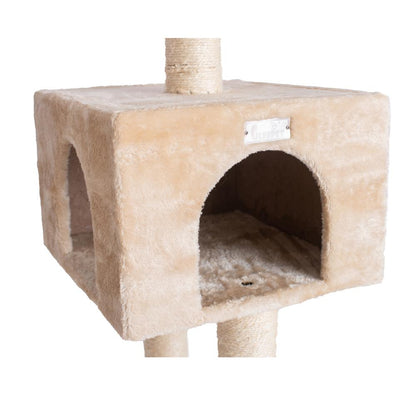 57-Inch Real Wood Cat Tree In Beige With Playhouse And Perch