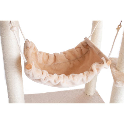 57-Inch Real Wood Cat Tree In Beige With Perches, Running Ramp