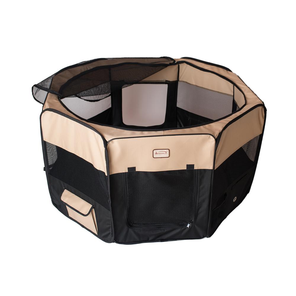 Portable Pet Playpen In Black And Beige Combo Medium