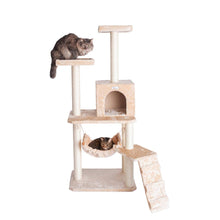 57-Inch Real Wood Cat Tree In Beige With Perches, Running Ramp