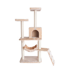 57-Inch Real Wood Cat Tree In Beige With Perches, Running Ramp