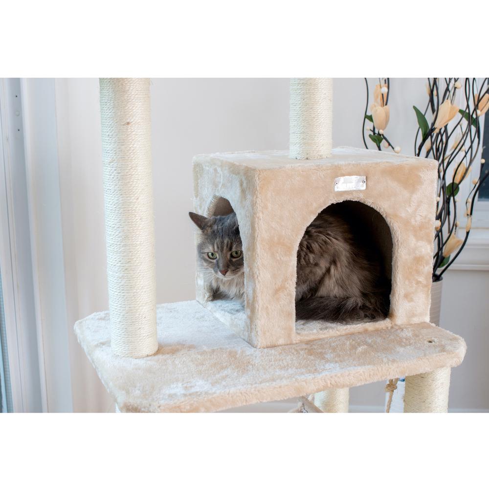 57-Inch Real Wood Cat Tree In Beige With Perches, Running Ramp