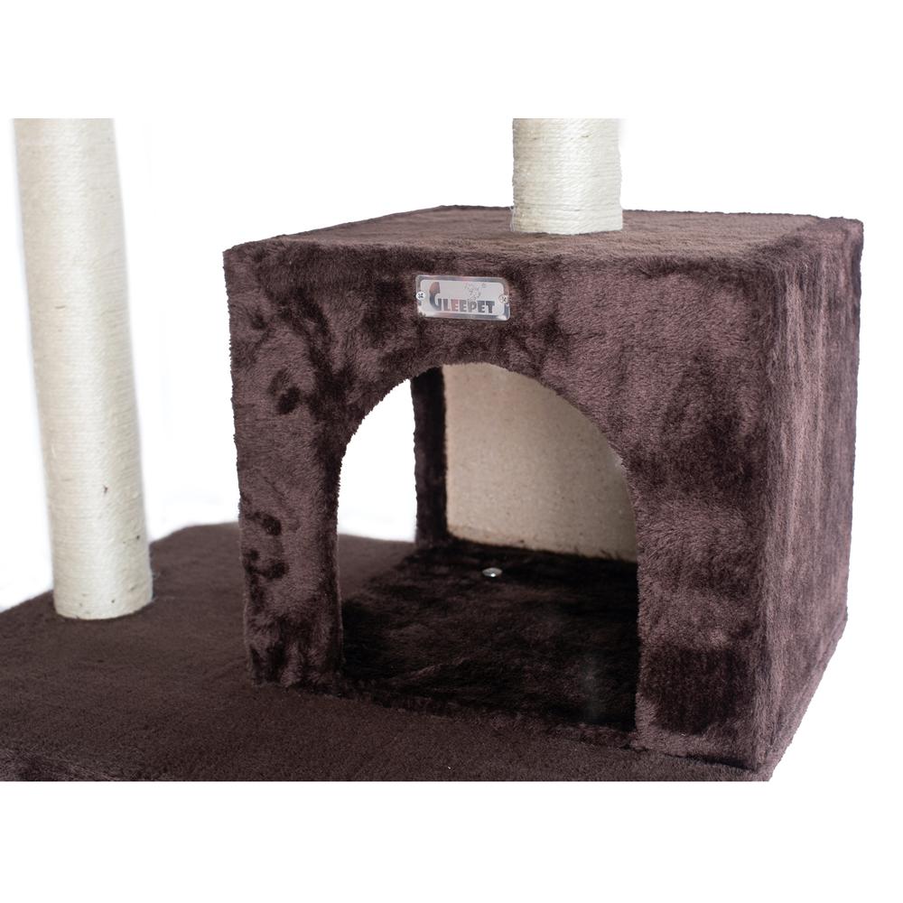 57-Inch Real Wood Cat Tree In Coffee Brown With Four Levels, Ramp