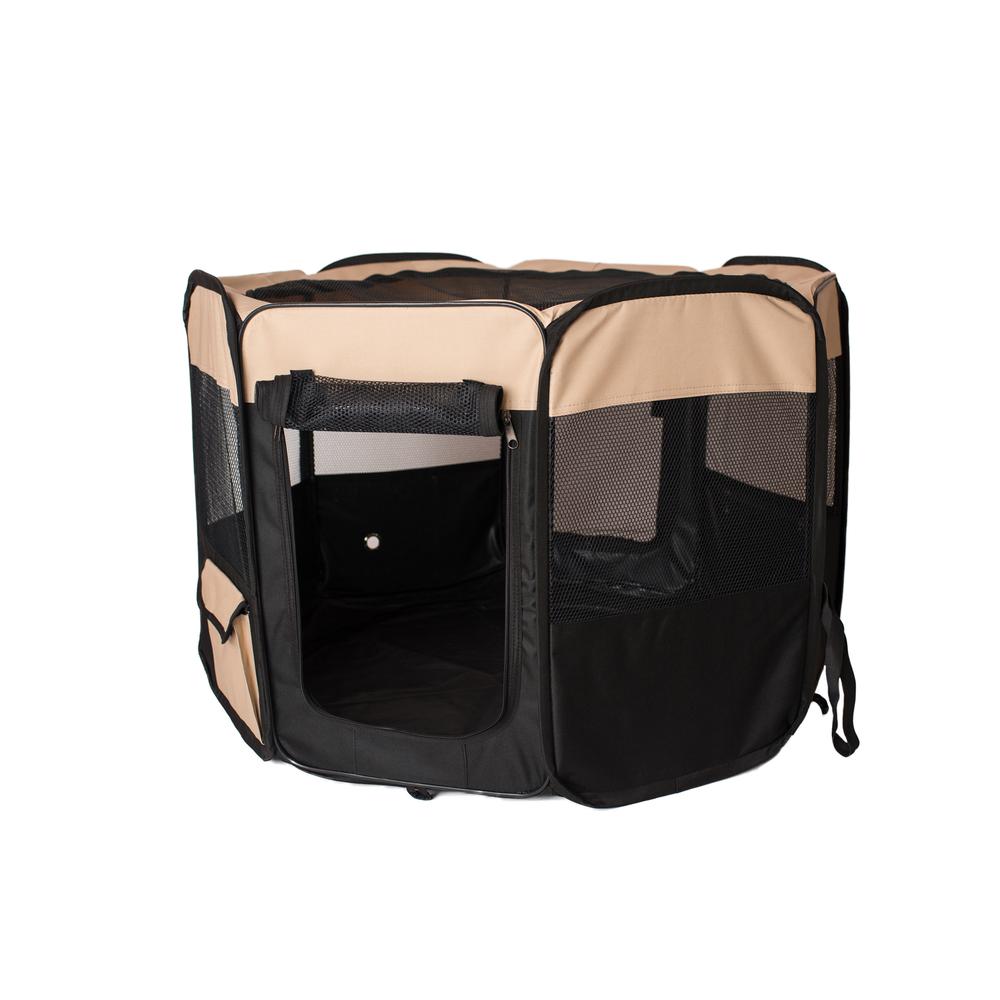 Portable Pet Playpen In Black And Beige Combo Large