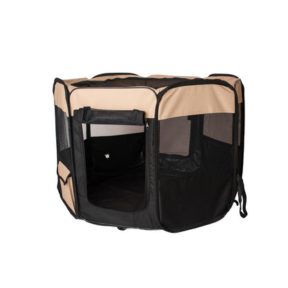 Portable Pet Playpen In Black And Beige Combo Large