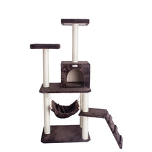 57-Inch Real Wood Cat Tree In Coffee Brown With Four Levels, Ramp