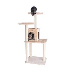 57-Inch Real Wood Cat Tree In Beige With Two-Door Condo