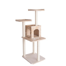 57-Inch Real Wood Cat Tree In Beige With Two-Door Condo
