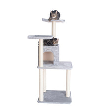 57-Inch Real Wood Cat Tree In Silver Gray With Two-Door Condo